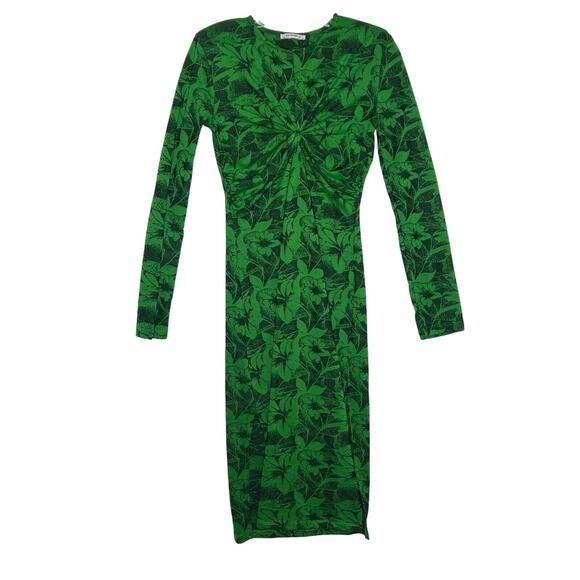 Zara‎  Dress Womens Medium Floral Bodycon Knotted Front Slit Sides Green - Picture 1 of 8